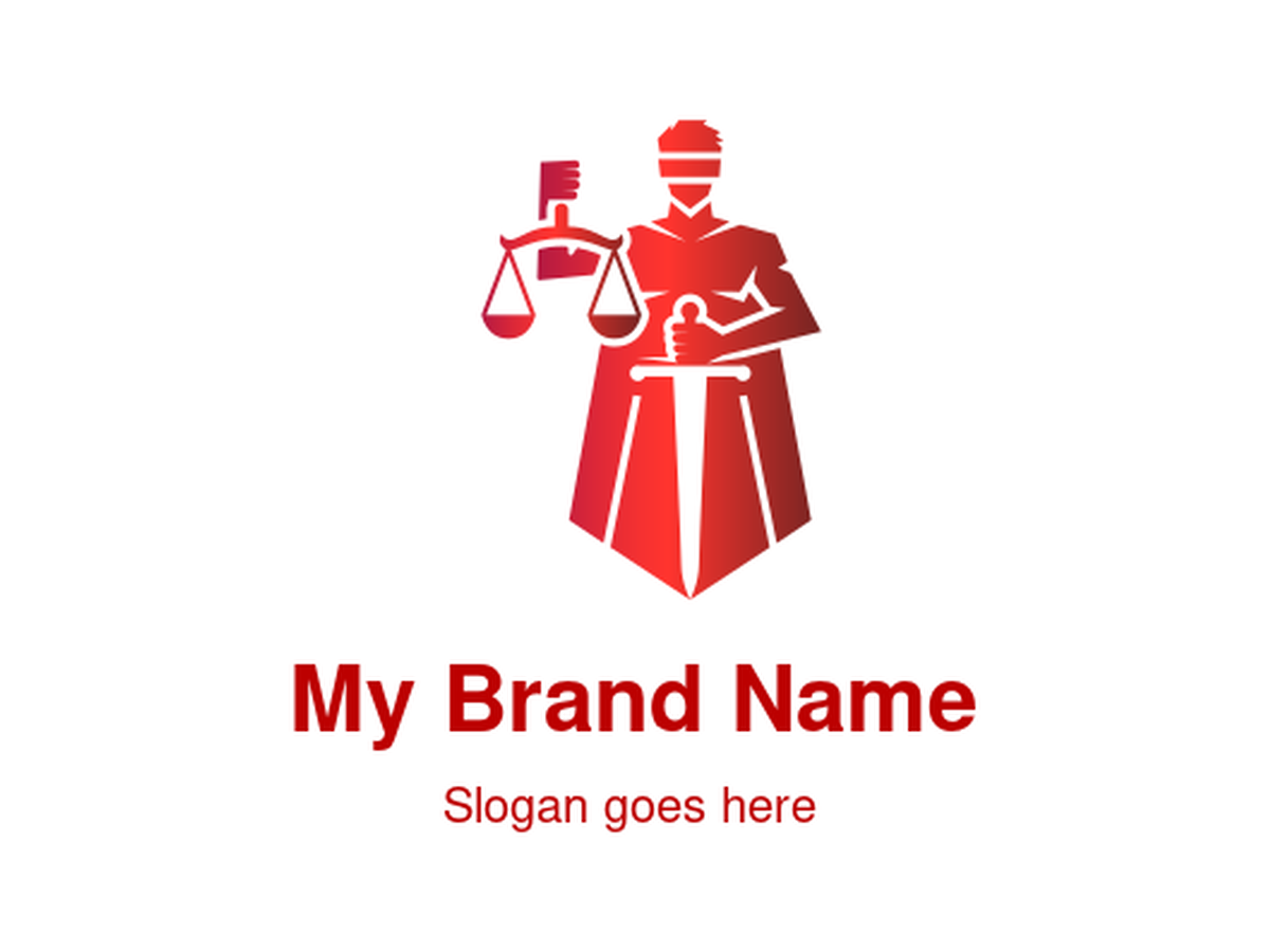Bold Red Lady Justice with Scales and Sword Logo Design for Strong Legal and Advocacy Brands